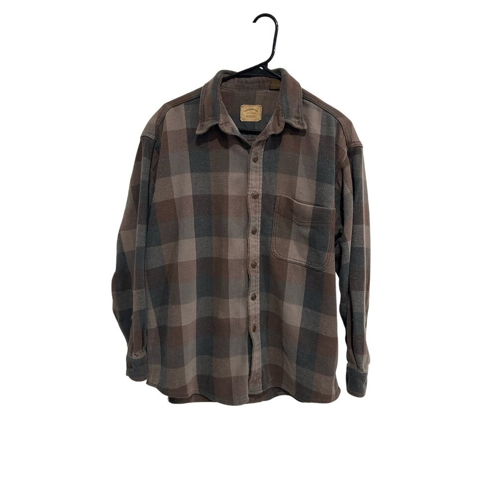 Vintage St Johns Bay Plaid Button Up Heavyweight Flannel Shirt Front Pocket SZ L